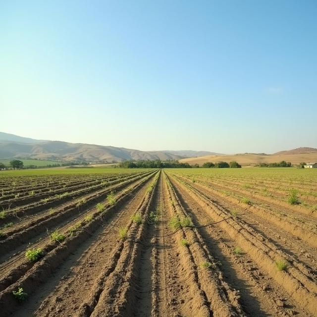 Wide view of open farmland plots