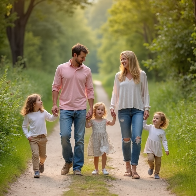 Family walking in a natural setting